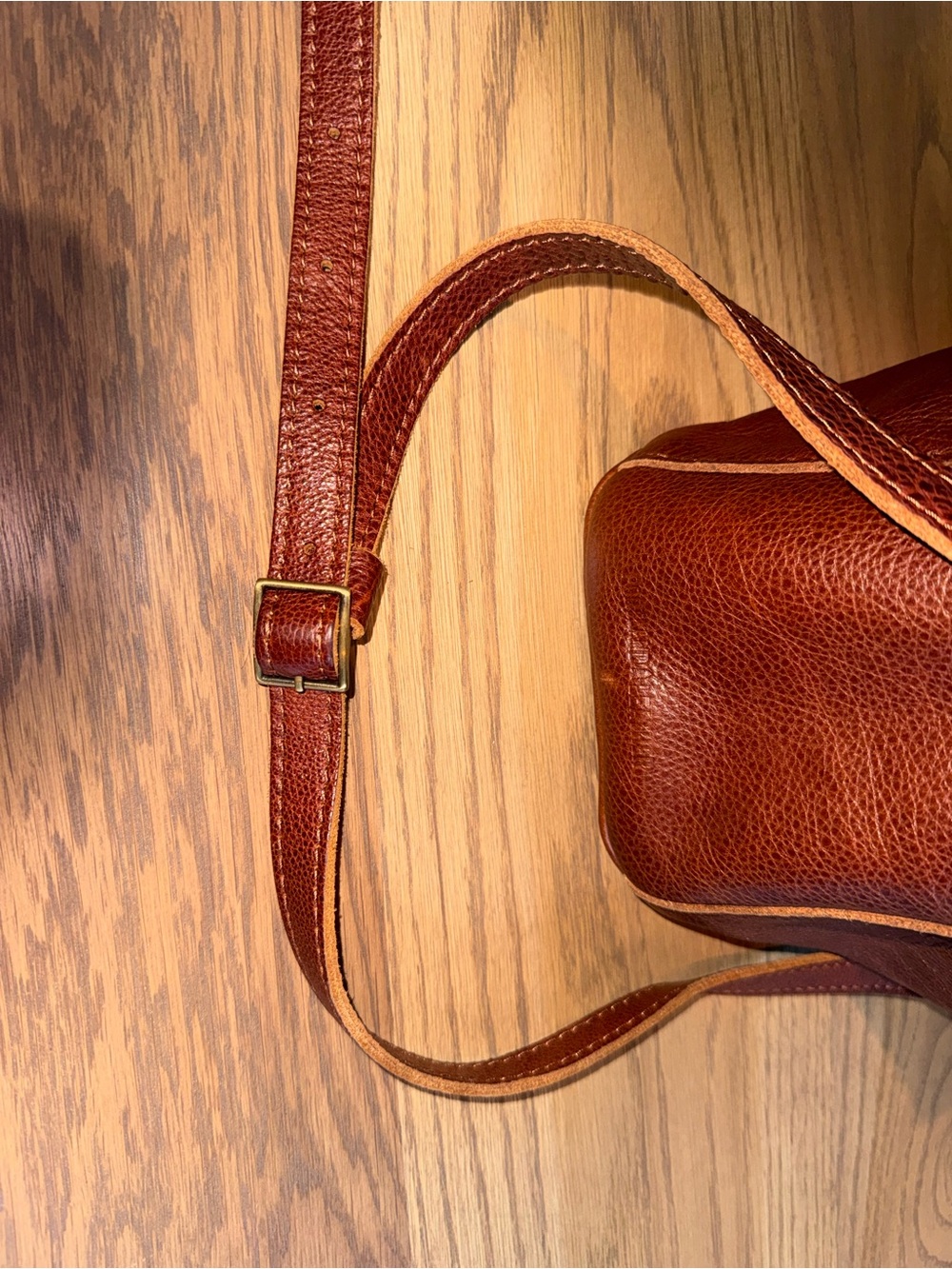 Portland Leather Brown Pebbled Leather Butterfly Bucket Bag - Picture 7 of 13